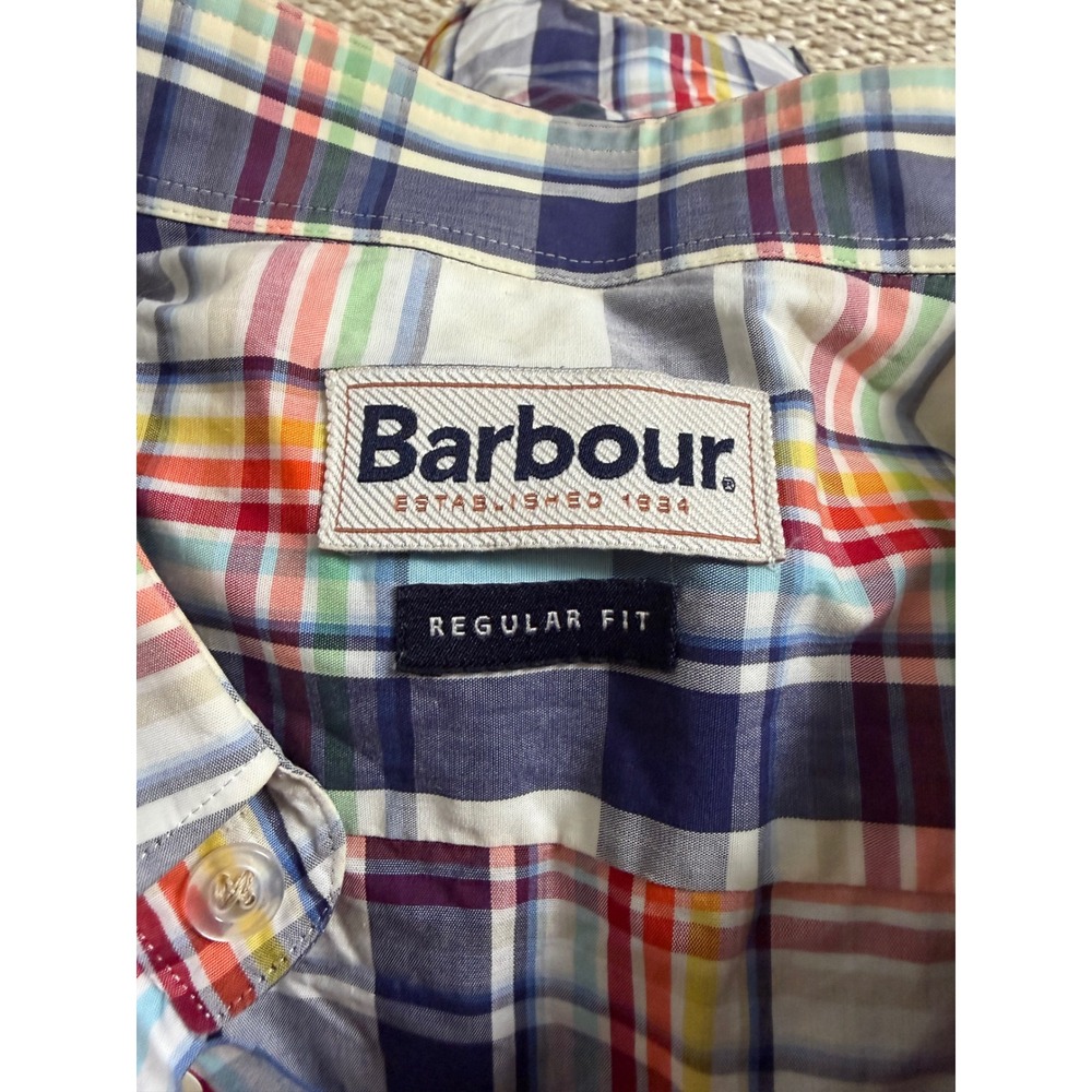 Barbour Mens XL Regular Fit Multi Color Madras Plaid Button Down Shirt preppy - Picture 3 of 7